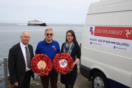 Royal British Legion’s Dave Llewellyn (centre) pictured with Steam Packet Company Sales Development Manager Brian Convery and Marketing and Online Manager Renee Caley