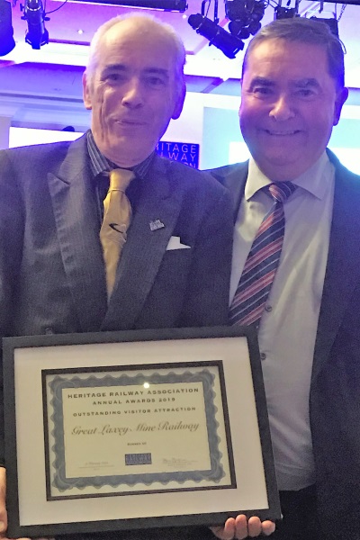 Brian Carr & Tony Wild from the Great Laxey Mine Railway at the National Heritage Association annual awards.